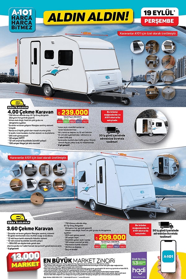 Erba 3.60 Çekme Karavan 209.000 TL