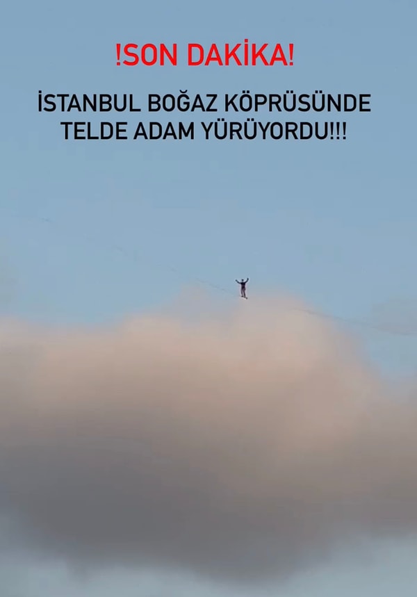 Tabii bu anlar yaşanırken köprü üstünde ipte yürüyen sporcuyu gören İstanbullular şaşkınlıklarını gizleyemedi.