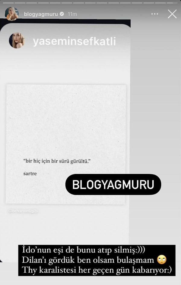 @blogyağmuru isimli hesabın yakaladığı görüntülerin ardından Yasemin Tatlıses'in "bir hiç için bir sürü gürültü" paylaşımını yapıp silmesi gözlerden kaçmadı.