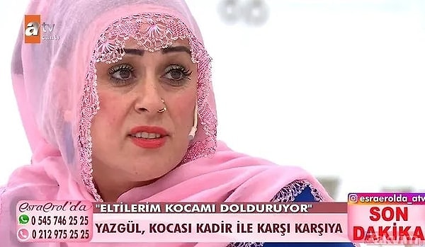 Esra Erol'un programına, eşi ve eltileriyle yaşadığı sorunlar nedeniyle katılan Yazgül, "Tek suçum güzel olmak" ifadesiyle halkın hafızasına kazındı.