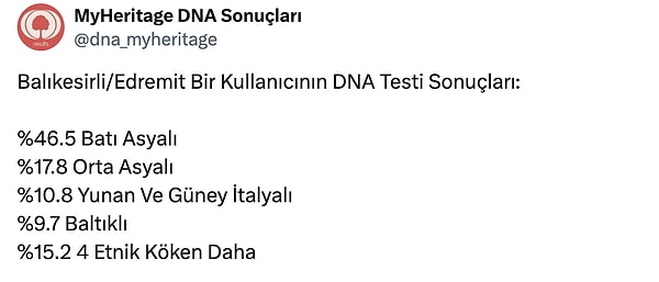 7. Balıkesirli kullanıcı ise  %46.5 Batı Asyalı geni taşıyor.