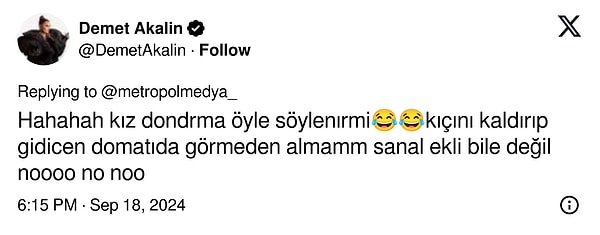 O kullanıcının sanal marketten alışveriş yapmasına "Dondurma öyle söylenir mi?" diye çıkışmasının ardından "Domatı da görmeden almam" şeklinde yorumda bulunması dikkatlerden kaçmadı.