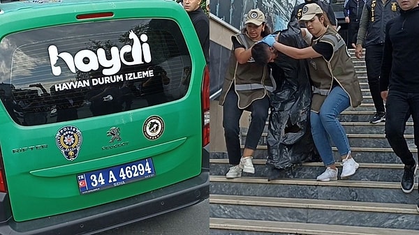 Üzerine çöp poşeti giydirilen ve kadın polisler tarafından aracın arka kısmına koyulan Geçti'nin görüntüleri medyaya servis edildi.