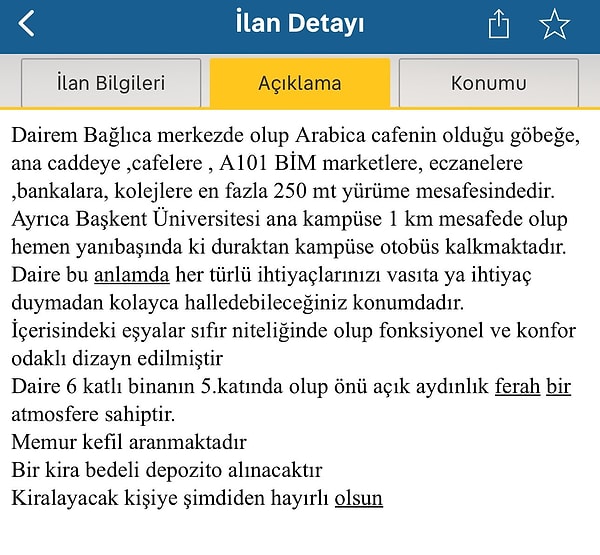 Balkonu normal bir daireymiş gibi "dizayn" eden kişi, memur kefil istemesinin yanı sıra 22 bin 750 TL de kira istiyor. Depozito da cabası!