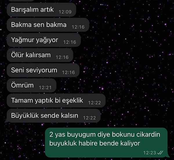 Geçtiğimiz günlerde bir Twitter (X) kullanıcısı, kendisinden iki yaş küçük erkek arkadaşının özür dilemesi üzerine verdiği tepkiyi bu şekilde paylaştı.