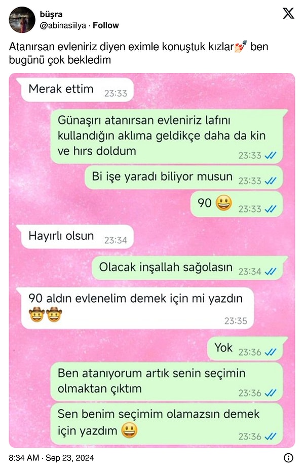 ''Atanırsan evleniriz diyen eximle konuştuk kızlar💅🏻 ben bugünü çok bekledim'' diyen Twitter kullanıcısının işte eski erkek arkadaşıyla olan o diyaloğu: