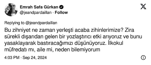 Gürkan, önce günümüz zihniyetini eleştirdi,