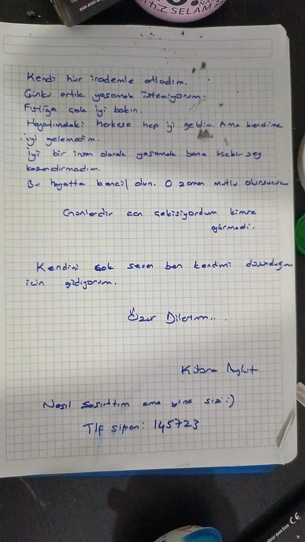 Hayatına son vermeden önce "Günlerdir can çekişiyordum, kimse görmedi. Kendimi çok seven ben kendimi düşündüğüm için gidiyorum. Özür dilerim" açıklamalarında bulunduğu ve hür iradesi ile atladığını belirttiği bir not bırakan Aykut'un vefatı geride kalanları da yasa boğdu.