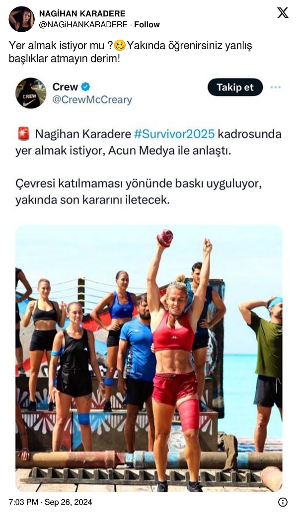 Nagihan o iddiaya "Yer almak istiyor mu? 🥴 Yakında öğrenirsiniz yanlış başlıklar atmayın derim!" yanıtı verdi.