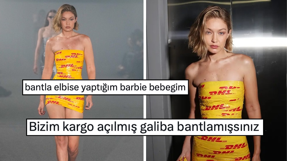 Koli Bandından Oluşan Kıyafetiyle Podyumda Yürüyen Gigi Hadid X Ahalisinin Diline Düştü