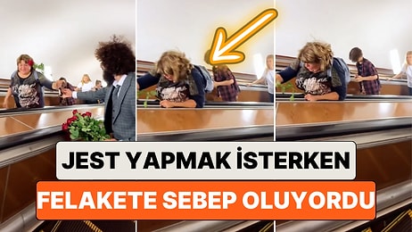 Jest Yapmak İsterken Felakete Sebep Oluyordu: Hediye Ettiği Gülü Alan Kadının Ayağı Yürüyen Merdivene Sıkıştı