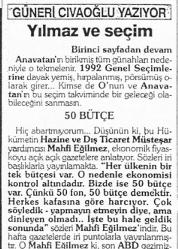 O gazete kupüründe Civaoğlu’nun yazısında yer alan ifadeler şöyle: