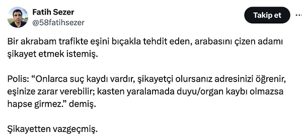 Fatih Sezer isimli X kullanıcısının anlattıkları ise mağdur olanın nasıl daha da mağdur edildiğini gösteriyor.