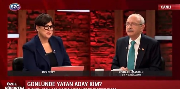 Özbey ilk olarak Kılıçdaroğlu’na yeniden aday olup olmayacağını sordu. Kılıçdaroğlu ise “Bir kez aday oldum yeniden olmayacağım.” sözlerini kullandı.