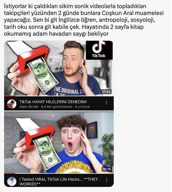 Yabancı YouTuber'lardan aldığı konseptlerle takipçi sağladığını iddia etti.