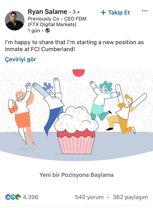 Son olarak ise hapis cezasına başlamadan önce Linkedin’de şöyle bir paylaşım yaparak gündeme geldi: