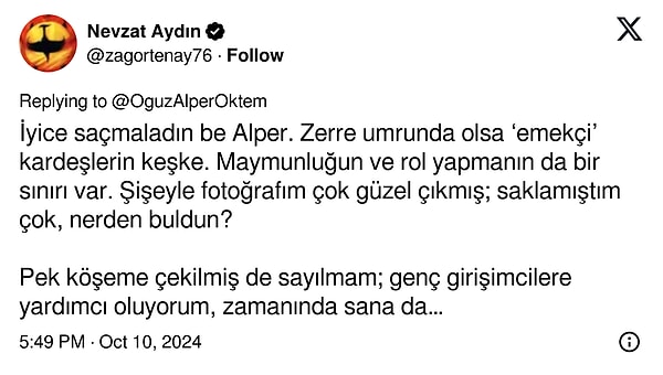 Nevzat Aydın akabinde "Maymunluğun da bir sınırı var" dedi.