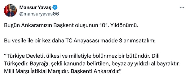 Ankara Büyükşehir Belediye Başkanı Mansur Yavaş'tan Numan Kurtulmuş'a göndermeli mesaj geldi.