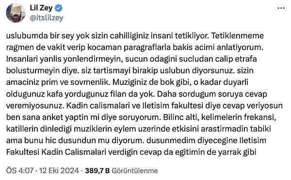 Rapçi Lil Zey'in Aydilge'nin çıkışı karşısında küfürler yağdırmaya başlaması da başka kullanıcıların tepkisini çekti.