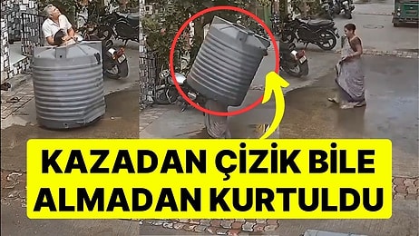 Üzerine Dev Su Tankı Düşen Kadının Mucize Kurtuluşu Kamerada: Kazadan Çizik Bile Almadan Kurtuldu