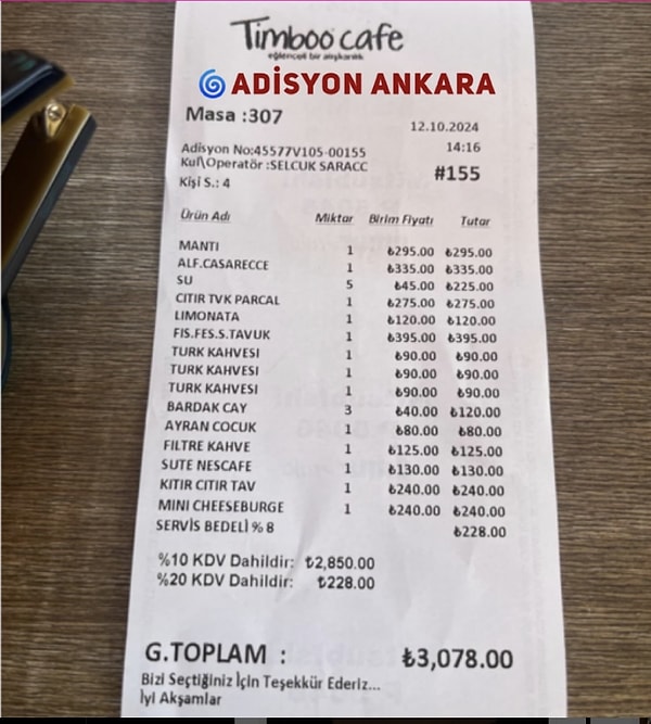 Özellikle çocuklu ailelerin tercih ettiği Timboo Cafe'nin fiyatları da böyle