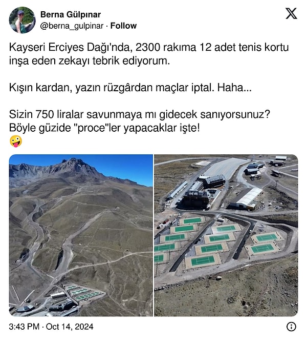 Kayseri Erciyes'teki bu yüksek rakımlı yatırım, sosyal medyada tepki çekti. Henüz turnuvanın ilk günlerinde "Kışın kardan, yazın rüzgârdan maçlar iptal." tahmini geldi.