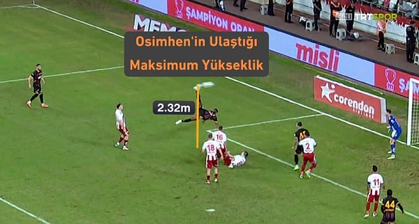 Osimhen'in röveşata golünde ulaştığı yüksekliğin 2.32 metre olduğu açıklandı.