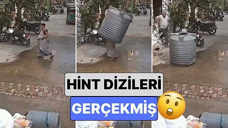 Hint Dizileri Gerçekmiş! Hindistan'da Bir Kadın Yolda Yürürken Düşen Su Deposunun İçinde Kaldı