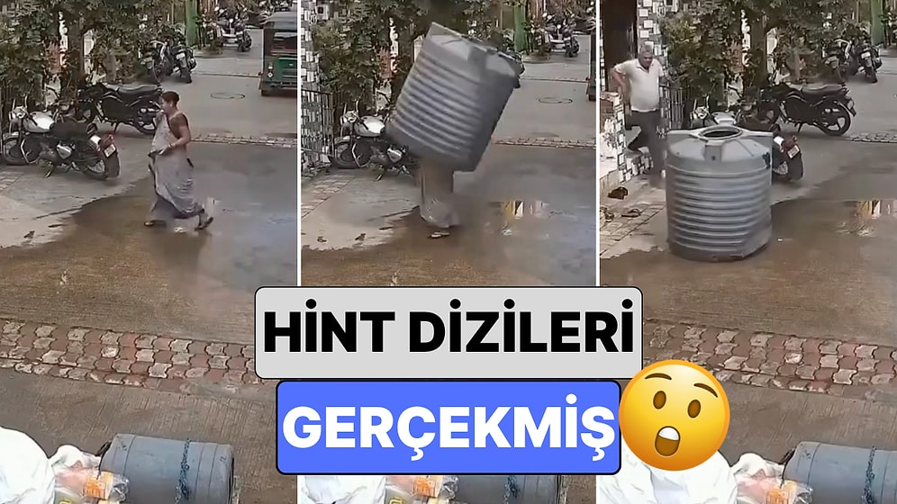 Hint Dizileri Gerçekmiş! Hindistan'da Bir Kadın Yolda Yürürken Düşen Su Deposunun İçinde Kaldı