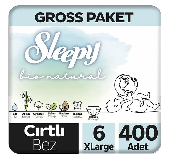 7. Sleepy Bio Natural Gross Paket Bebek Bezi 6 Numara Xlarge 400 Adet