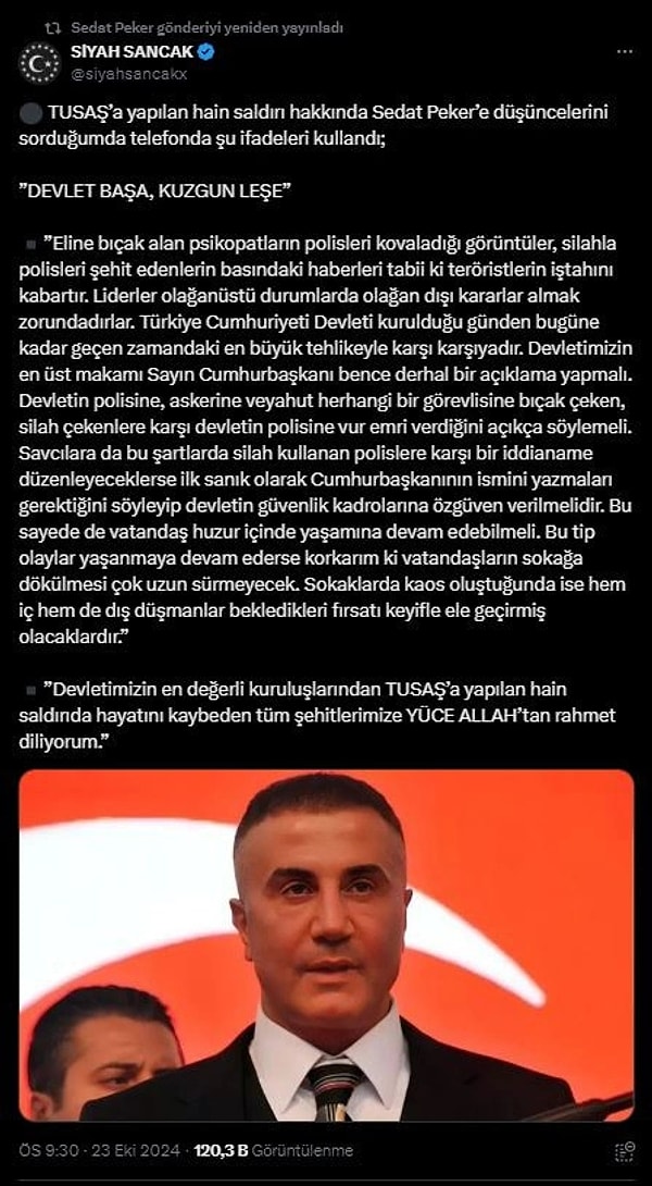 İşte o paylaşım: