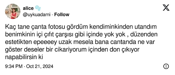 "Çantanızın içi de kafanızın içi gibidir" derler... Bu ara biraz karışık olabilir misiniz? 👇