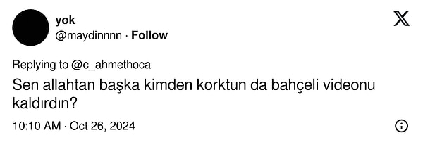 Sosyal medya kullanıcıları da Cübbeli Ahmet olarak tanınan Ahmet Mahmut Ünlü'ye videoyu neden sildiğini sordu. Ancak Cübbeli tarafından konuyla ilgili bir açıklama gelmedi. Tepkiler şöyle👇🏻