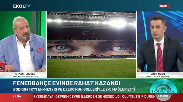 EKOL TV ekranlarında yayınlanan 'Ekol Futbol' programında Fenerbahçe-Bodrum maçını yorumlayan Erman Toroğlu, statta açılan Mustafa Kemal Atatürk posteri üzerine değerlendirmelerde bulundu.