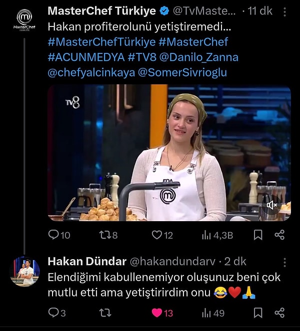 MasterChef Türkiye X hesabından sorumlu sosyal medya yöneticisi, paylaşımlarında Hakan'ın ismini geçirirken Hakan bu duruma sessiz kalamadı.