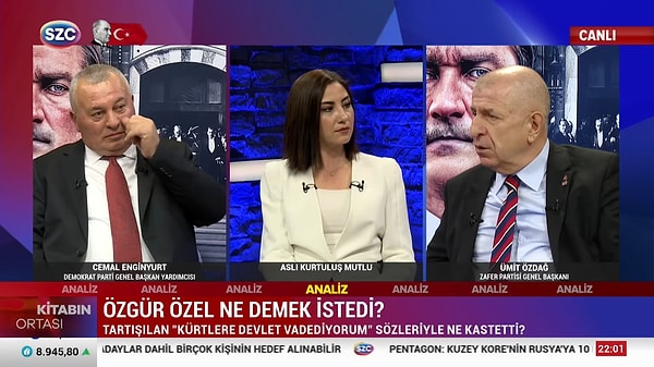 Zafer Partisi Genel Başkanı Ümit Özdağ, Sözcü TV’de Aslı Kurtuluş Mutlu’nun sunduğu Kitabın Ortası programına katıldı. Özdağ, programda CHP'nin MHP lideri Devlet Bahçeli'nin PKK elebaşı Abdullah Öcalan için yaptığı çağrıya yönelik tutumunu eleştirdi.