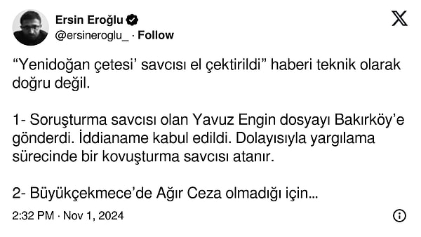 Gazeteci Ersin Eroğlu konuyla ilgili paylaşımı ise dedikoduların önüne geçmeyi başardı: