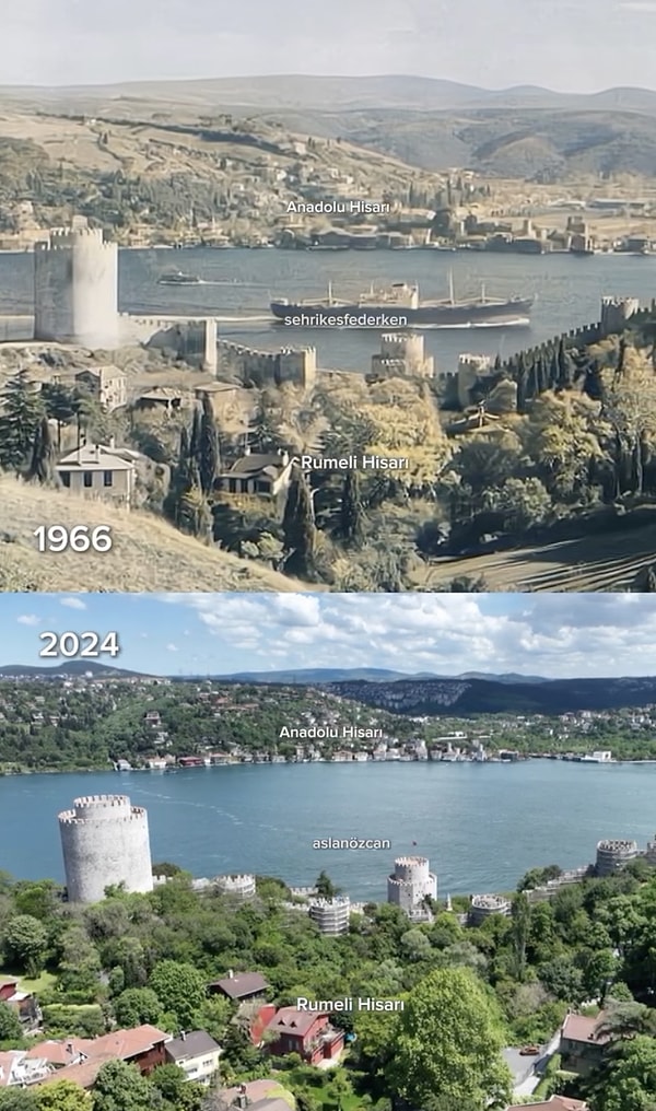 12. İstanbul Rumeli Hisarı’ndan Boğaziçi ve Anadolu Hisarı yönüne bir bakış (1966 ve 2024 yılları arasındaki 58 yıllık değişim)