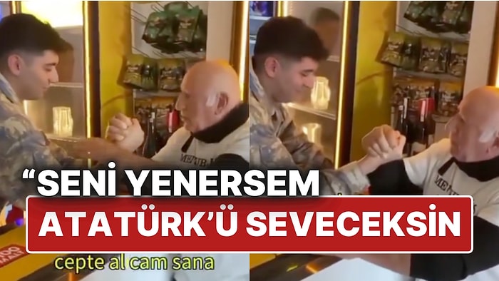 9 Dünya Rekoruna Sahip! Emekli Deniz Astsubayı ve Milli Sporcu Hayrettin Sönmez, Bir Erle Bilek Güreşi Yaptı