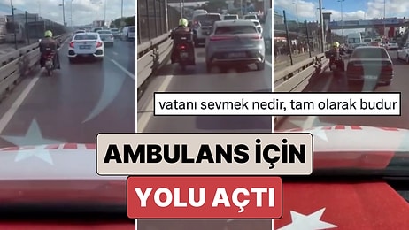 Acil Vakaya Giden Bir Ambulans Sıkışık Trafikte Kalınca Yardımına Bir Motosiklet Sürücüsü Yetişti