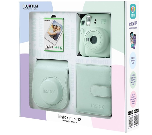 7. Instax Mini 12 Fotoğraf Makinesi 10'lu Film Kare Albüm ve Deri Kılıf Bundle Box (Yeşil)