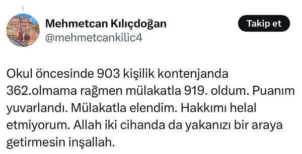 Mülakatla sıralamadan düşen pek çok kişi var.