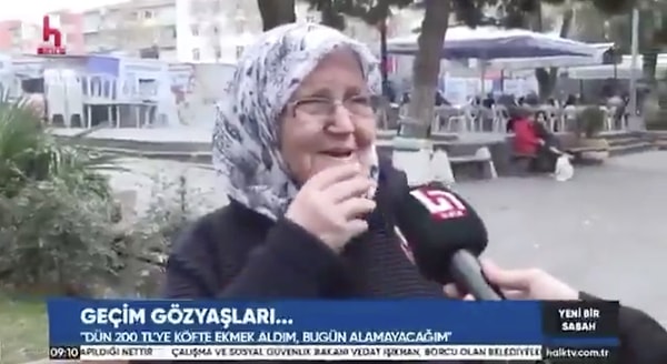 Sokak röportajında konuşan bir kadın, torununa köfte ekmek alamadığını anlattı.