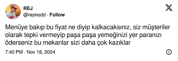 Fiyatlara tepki göstermemenin de bu durumun devam etmesini sağladığını düşünenler var.