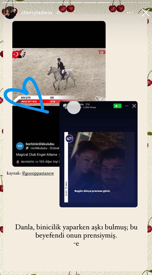 Instagram'daki akıma katılan Berk Çetin adındaki binici beyefendi, prensesi olarak Danla Bilici paylaştı.