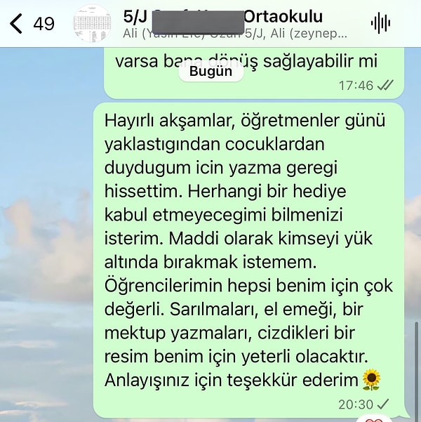 Öyle olacak ki, bir öğretmenin veli grubuna yazdığı hediye konusundaki düşünceli notu hem içimizi burktu hem de ısıttı.