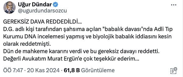 "Gereksiz dava reddedildi" dedi.