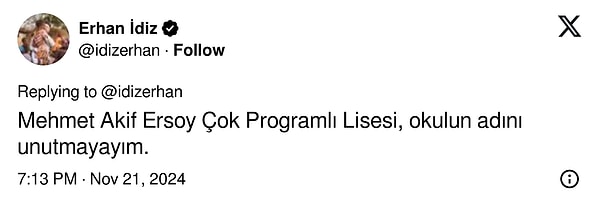 Lisenin adını da bu şekilde ekledi.