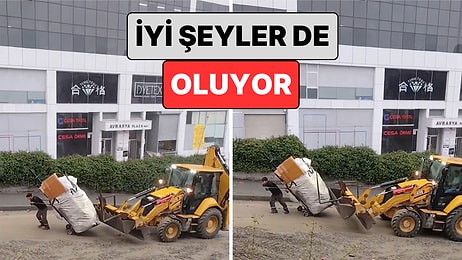 İyi Şeyler de Oluyor: Bir Kepçe Operatörü Yokuşu Çıkmakta Zorlanan Kağıt Toplayıcısına Yardım Etti