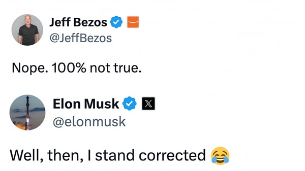 Jeff Bezos'tan Musk'ın iddiasına yanıt gecikmedi.